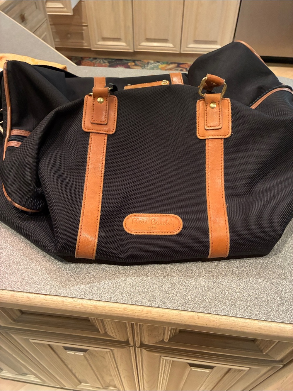 Pierre Cardin Black and Brown Canvas Travel Duffel